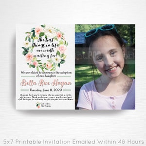 Adoption Gotcha Day Party Printable Announcement Invitation YOU Print Pink Floral