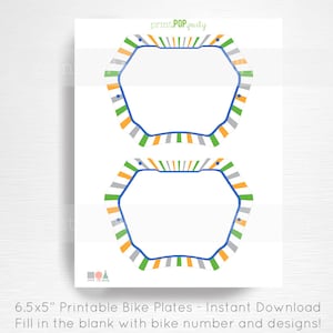 Orange Blue Green BMX Birthday Party Bike Plates You Print Bike Coloring Page INSTANT DOWNLOAD