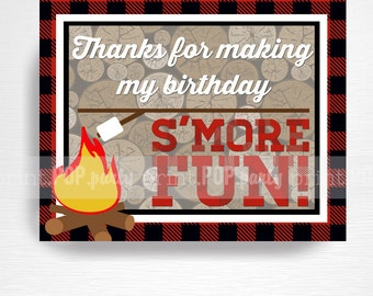 Lumberjack Buffalo Check Plaid Flannel Birthday Party Printable Smore Party Favor Sign