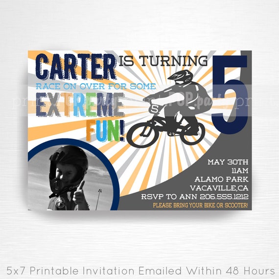 Bmx Birthday Party Printable Invitation You Print Etsy