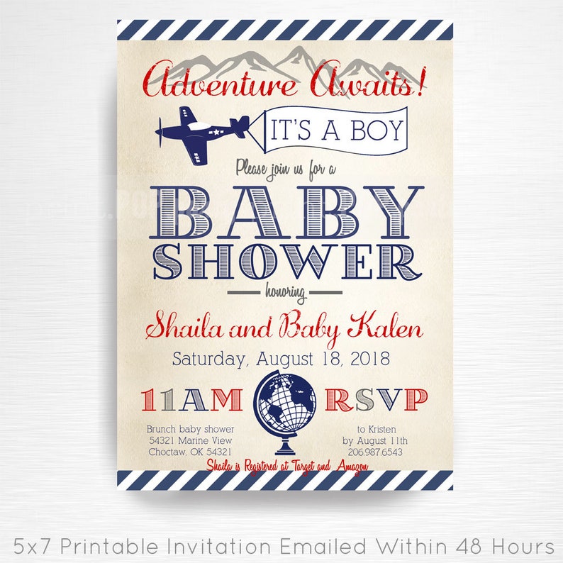 Party Supplies Red Vintage Air Force Aeroplane Invitations Baby