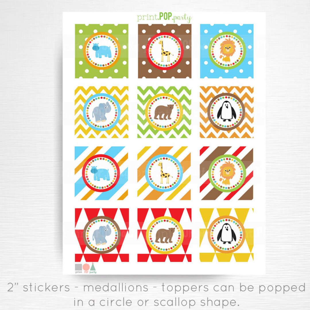 Zoo Birthday Party Printable Stickers Cupcake Toppers Medallions YOU ...