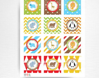 Zoo Birthday Party Printable Stickers Cupcake Toppers Medallions YOU Print Instant Download