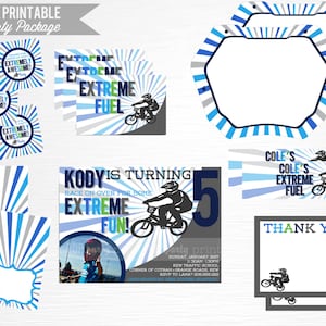 Blue BMX Birthday Party Printable Package YOU Print Blue Grey Green