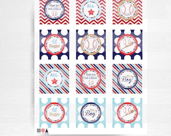 Baseball Baby Shower It's a Boy Printable Stickers Cupcake Toppers Medallions