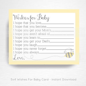 Życzenia dla dziecka Wkładka do karty Mama do pszczoły Baby Shower Wydrukuj Imprezę DRUKUJ natychmiastowe pobranie żółty szary