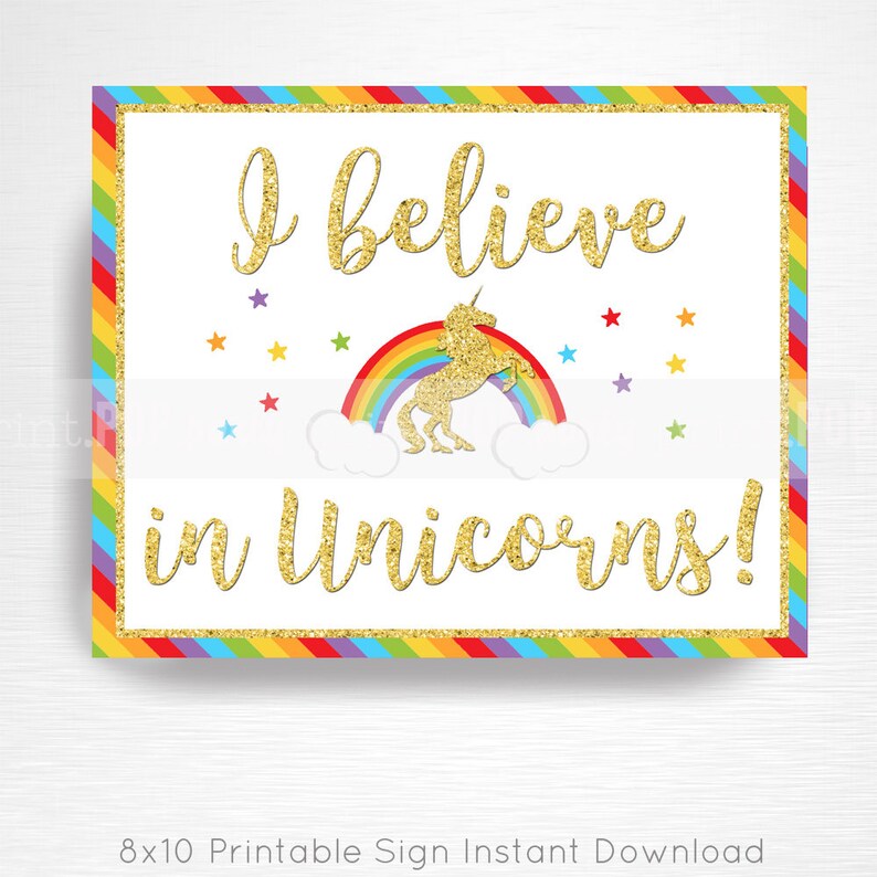 I Believe in Unicorns Rainbow Birthday Party Printable Sign | Etsy
