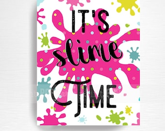 Slime Birthday Party Printable Slime Time Welcome Door Sign YOU Print Bright Rainbow Neon