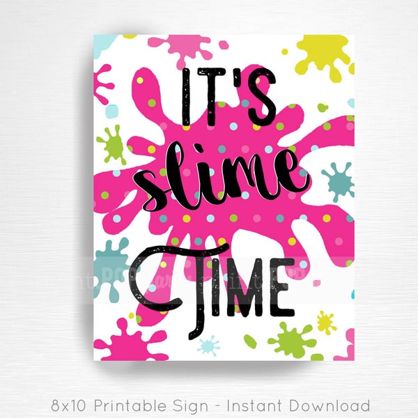 Slime Birthday Party Printable Slime Time Welcome Door Sign YOU Print Bright Rainbow Neon