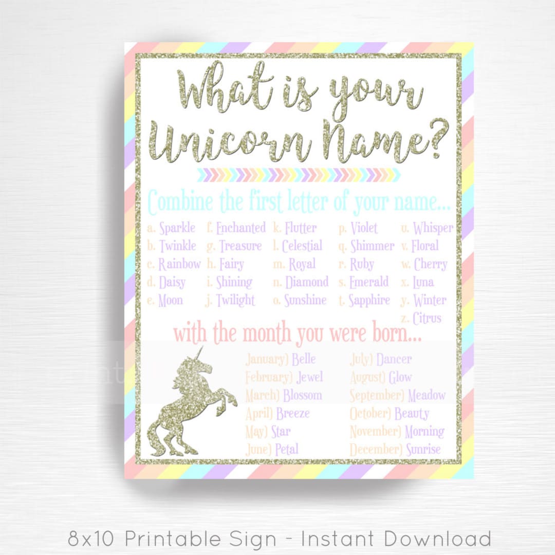 Your Unicorn Name Unicorn Party Sign Pastel Rainbow Unicorn Birthday ...