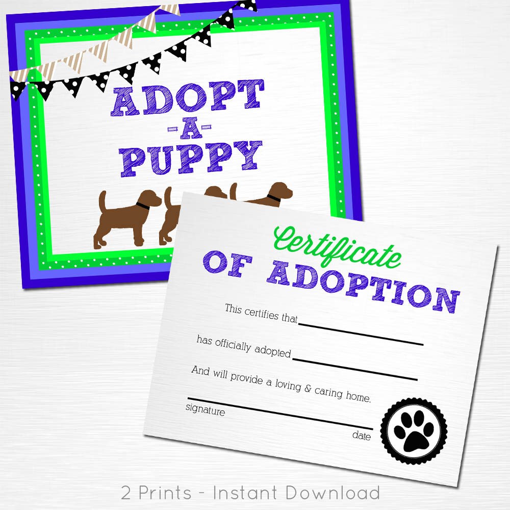 Adopt a Puppy and Certificate of Adoption Blue Green Lab Dog Birthday ...