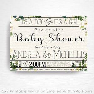 Invito stampabile per festa congiunta ragazzo ragazza Baby Shower STAMPA floreale genere neutro
