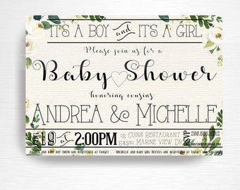 Joint Boy Girl Baby Shower Party Printable Invitation YOU PRINT Floral Gender Neutral