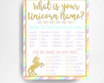 Your Unicorn Name Unicorn Party Sign Pastel Rainbow Unicorn Birthday Party Sign YOU PRINT