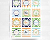 Mod Animal Baby Shower Printable Stickers Cupcake Toppers Medallions