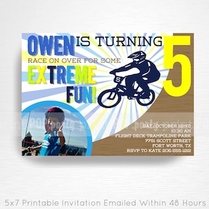 BMX Birthday Party Printable Invitation YOU Print Yellow Blue Green Dirt Bike