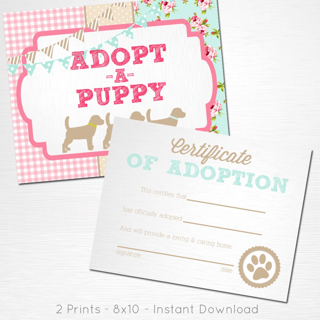 Adopt a Puppy and Certificate of Adoption Blue Pink Brown Lab Dog ...