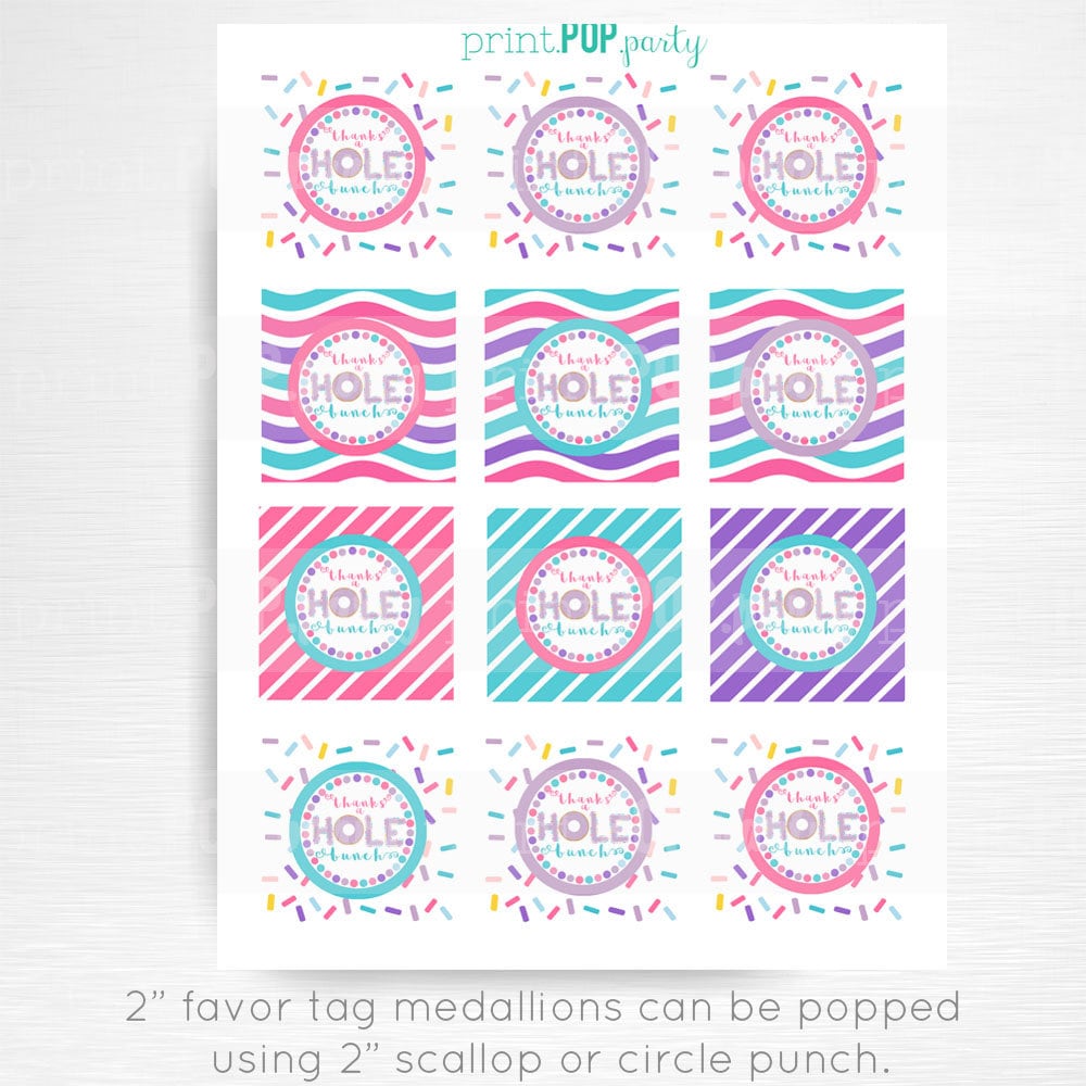 Donut Birthday Party Printable Favor Tags Thanks a HOLE bunch | Etsy