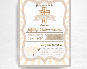 Lamb Baptism Party Printable Invitation Brown Grey Cream Baptism Invite Gender Neutral
