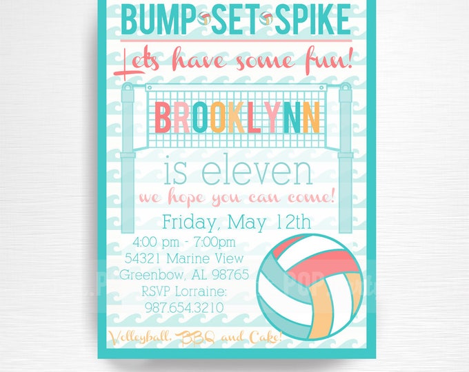 Volleyball Birthday Party Printable Invitation YOU Print Pink - Etsy