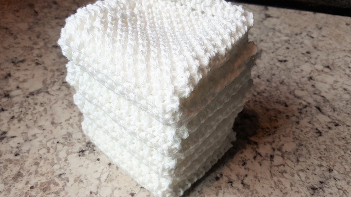 Knitted Dish Cloths White Knit Dish Cloth White Knit Wash Etsy
