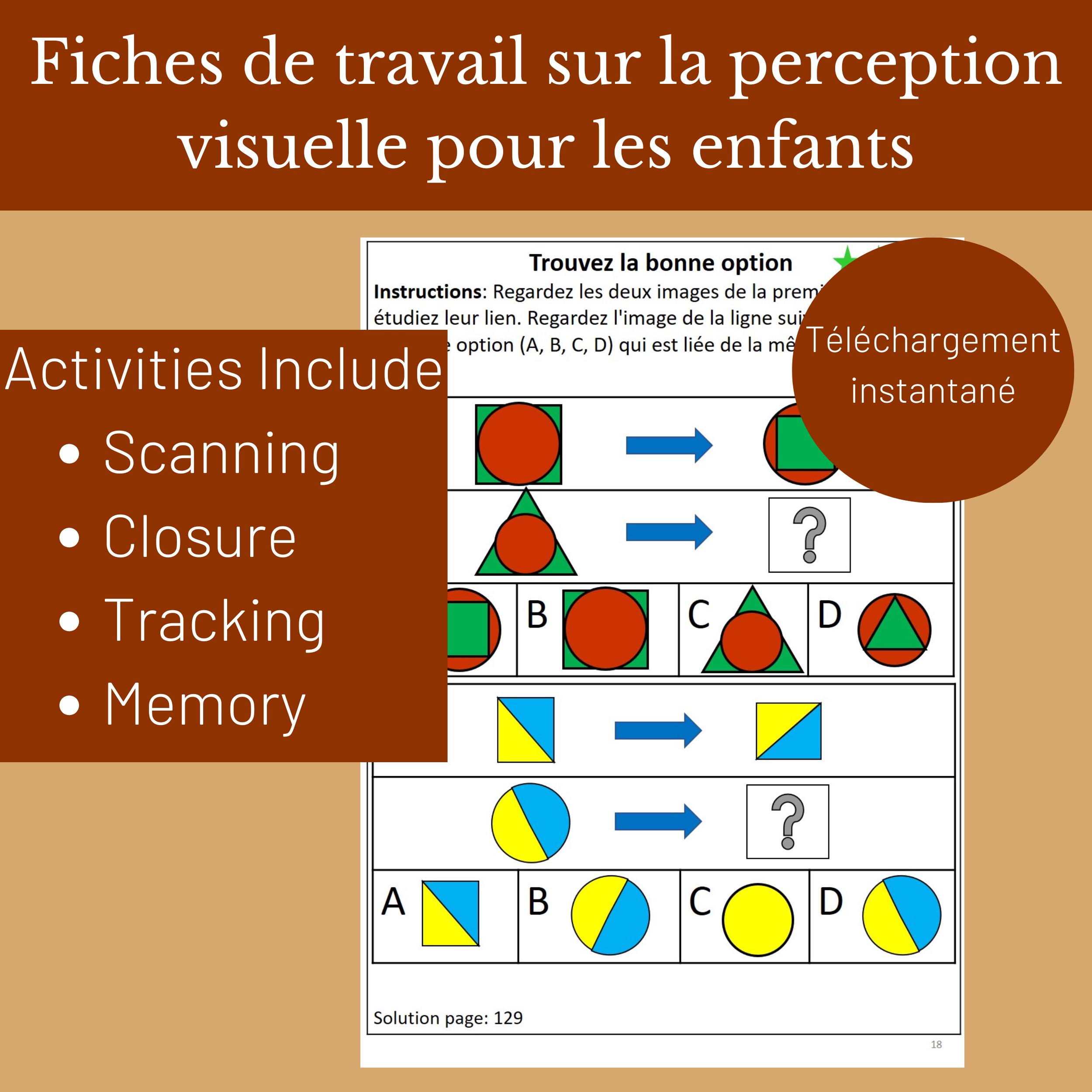 Visual Perception Worksheets for Kids in French | Fiches De Travail Sur ...