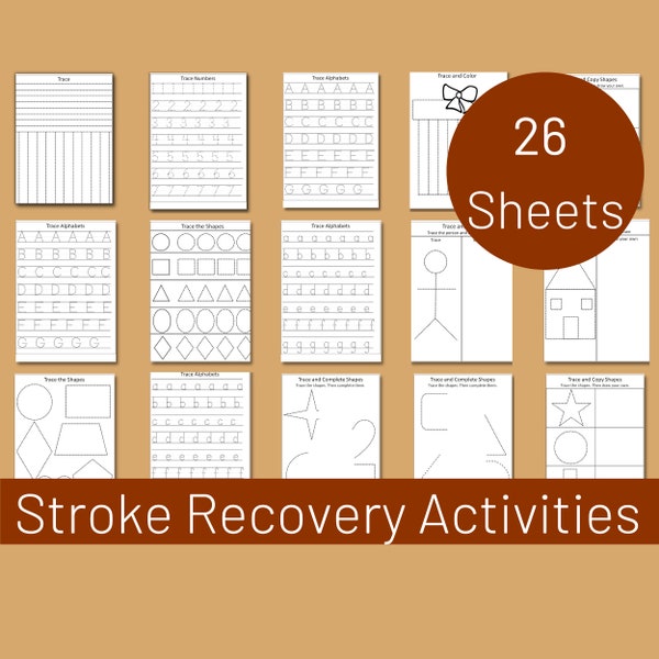 Stroke Recovery Activities | Adult Tracing Worksheets | Seniors Pen Control Activity Sheets | INSTANT DOWNLOAD