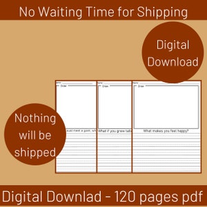K&ouml;nnte beinhalten: Ein digitaler Download mit dem Text &bdquo;Keine Wartezeit f&uuml;r den Versand&ldquo; und &bdquo;Digitaler Download&ldquo;. Das Bild zeigt ein ausdruckbares Arbeitsblatt mit Zeichenfeldern und Schreiblinien. Der Text &bdquo;Nichts wird versendet&ldquo; ist ebenfalls enthalten.