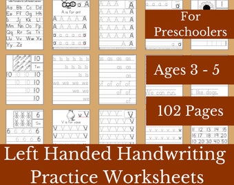 Linkshänder Handschrift Übung: Arbeitsblätter für die Vorschule (Alter 3-5) (Digitaler Download)