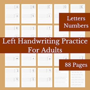 Folhas de exercícios de prática de caligrafia para canhotos para adultos e crianças grandes | Trace e escreva letras, números e palavras | Crianças do ensino fundamental e médio