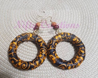 Hoop Earrings, Wooden Earrings, Ankara Earrings, Hand made, African Print, Ankara Wax Fabric, Black Girl, Fabric wrapped earrings