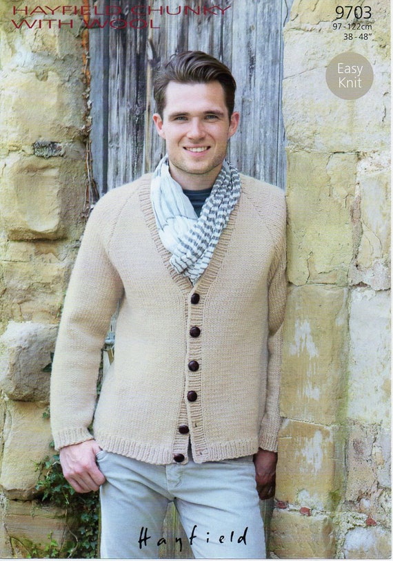 Hayfield Chunky With Wool Easy Knit Mens Cardigan Knitting Pattern Pdf Download Hayfield Chunky With Wool Easy Knit Mens Cardigan Knitting Pattern Pdf Download