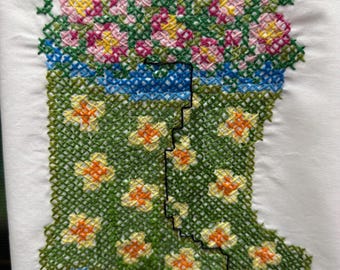 Garden planting towel set, cross stitched, hand crafted and adorable. Set of two!