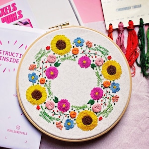 Hand Embroidery Kit, Floral Embroidery For Beginners, Wreath Embroidery Kit, Flowers Embroidery Set, Sunflower Embroidery, DIY Craft Kit image 8