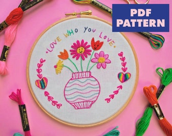 LGBTQ Pride Embroidery Pattern, Beginner Embroidery Design, Cute Embroidery, Gay Pride Digital Download, PDF Pattern