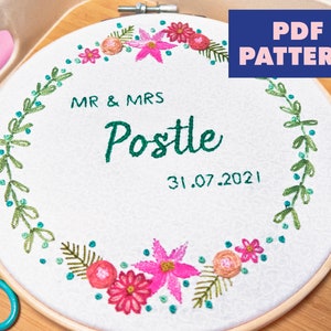 Wedding Embroidery Pattern, Customisable Embroidery Pattern, DIY Wedding Present, Embroidery Download, Hand Embroidery Wedding, Personalised