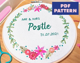 Wedding Embroidery Pattern, Customisable Embroidery Pattern, DIY Wedding Present, Embroidery Download, Hand Embroidery Wedding, Personalised