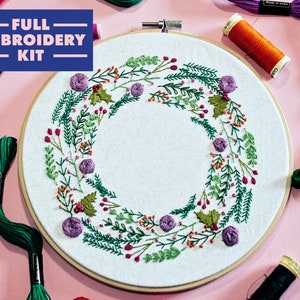 Christmas Embroidery Kit, Hand Embroidery For Beginners, Wreath Embroidery Kit, Witch Embroidery, DIY Craft Kit, Embroidery Kit With Pattern