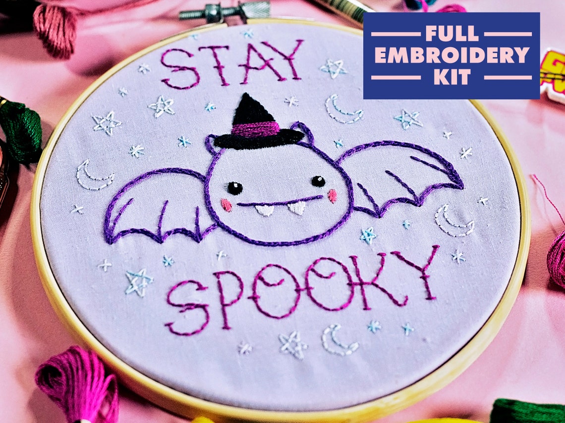 Halloween Embroidery Kit Hand Embroidery for Beginners Bat Etsy