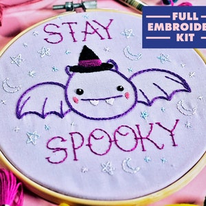 Halloween Embroidery Kit, Hand Embroidery For Beginners, Bat Embroidery Kit, Spooky Embroidery, DIY Craft Kit, Embroidery Kit With Pattern