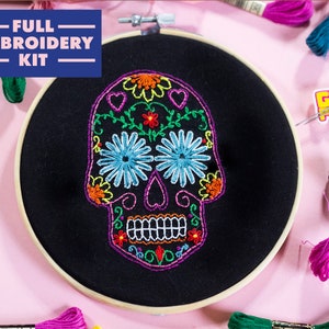 Sugar Skull Embroidery Kit, Beginners Embroidery Kit, Day of the Dead, DIY Craft Kit, Embroidery Kit With Pattern, Día de Muertos