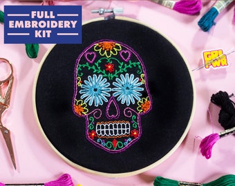 Sugar Skull Embroidery Kit, Beginners Embroidery Kit, Day of the Dead, DIY Craft Kit, Embroidery Kit With Pattern, Día de Muertos