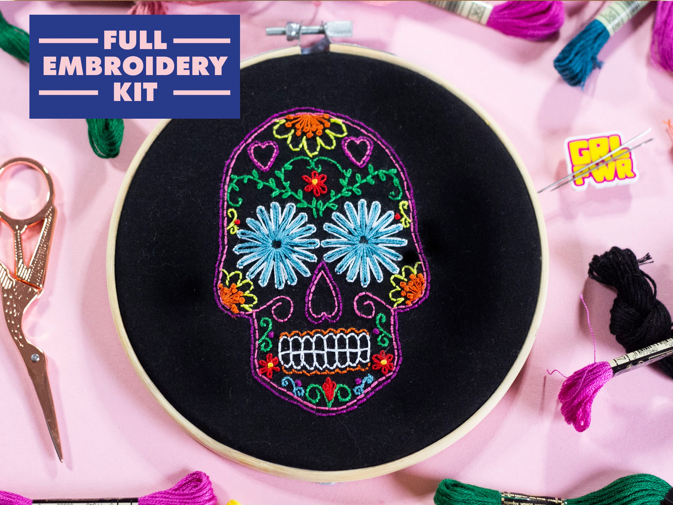 Colourful Skull Cross Stitch Kit, Paint Splat Skull Embroidery Kit, DMC  Floss Kit, Anatomy Cross Stitch Kit, Adult Craft Kit 