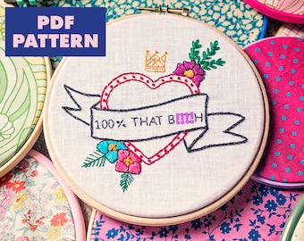 Modern Embroidery Pattern, Contemporary Hand Embroidery, Subversive Embroidery, Beginner,  Digital Download, Instant Download, Feminist