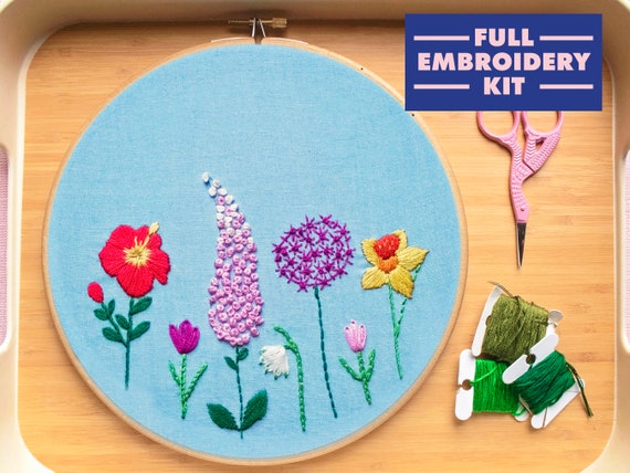 Floral Embroidery Kit, Spring Hand Embroidery for Beginners, Easy