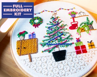 Christmas Tree Embroidery Kit, Hand Embroidery For Beginners, Festive Embroidery Kit, Winter DIY Craft Kit, Embroidery Kit With Pattern