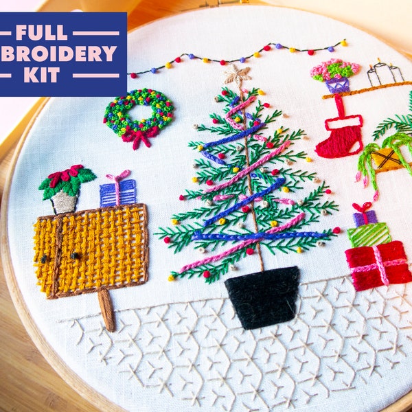 Christmas Tree Embroidery Kit, Hand Embroidery For Beginners, Festive Embroidery Kit, Winter DIY Craft Kit, Embroidery Kit With Pattern