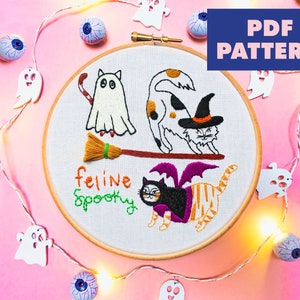 Halloween Cats Embroidery Pattern, Spooky Season PDF Download, Embroidery PDF Pattern For Beginner, Embroidery Design, Digital Download