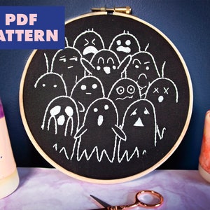 Halloween Geister Stickmuster, gruseliges Handwerk, Herbst Embroidery PDF Muster für Anfänger, Herbst Embroidery Design, digitaler Download