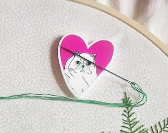 Needle Minder, Cat Needleminder, Embroidery Needle Nanny, Cute Needle Keeper, Magnetic Holder, Cross Stitch Accessories, Sewing Gift, Heart